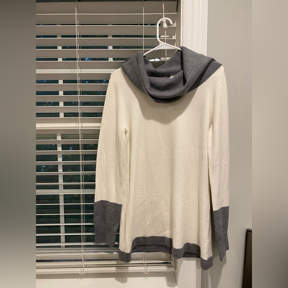 French Connection White Cream Grey Two Tone Cowl Neck Long Sleeve Sweater